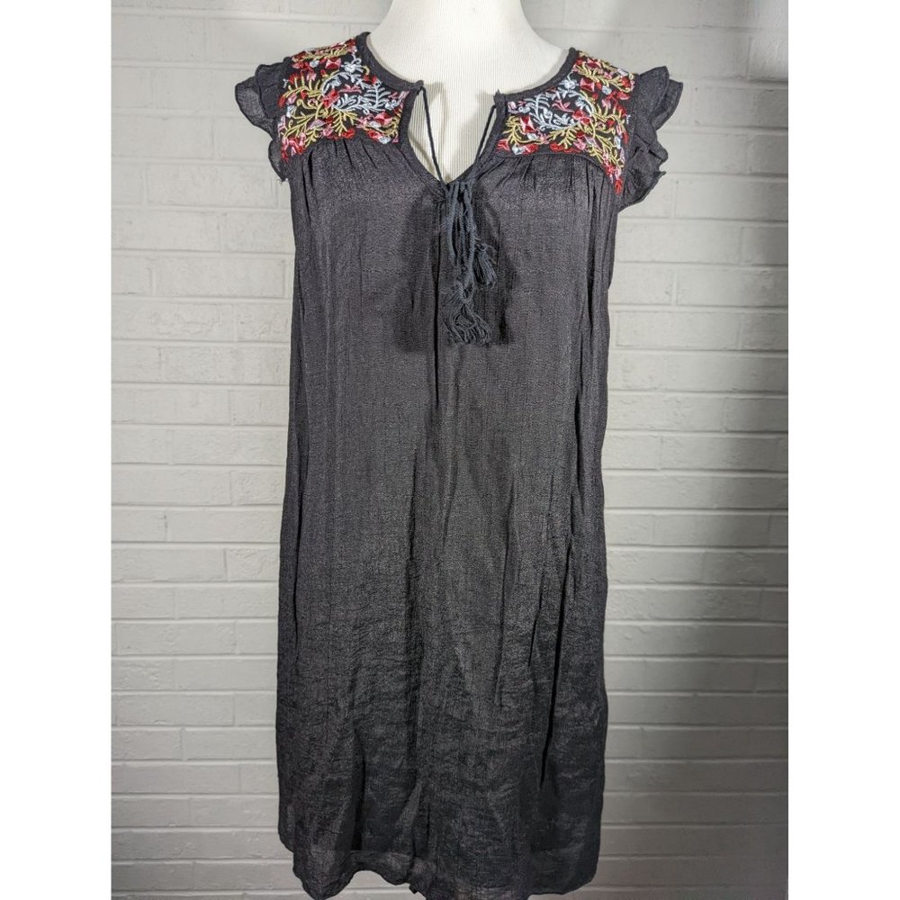 Rebellion Embroidered Tassels Boho Black Dress‎ Women's Size M